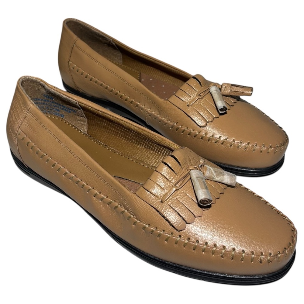 Dr‎ Scholl’s Leather Loafers Tan Wide Width Comfort Flats Size 10W